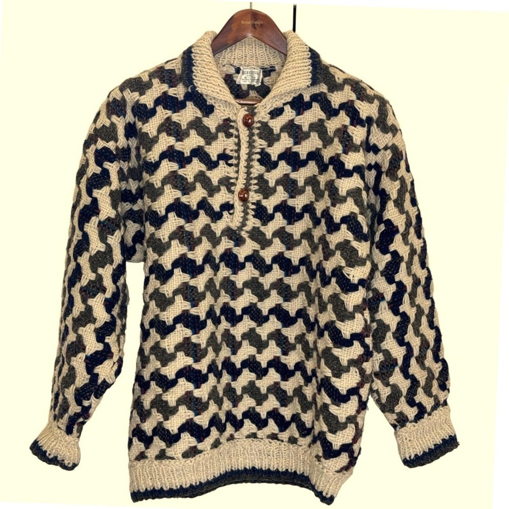 Signature Imports Handloomed Wool Sweater Men's Large Ecuador Chunky Knit Henley